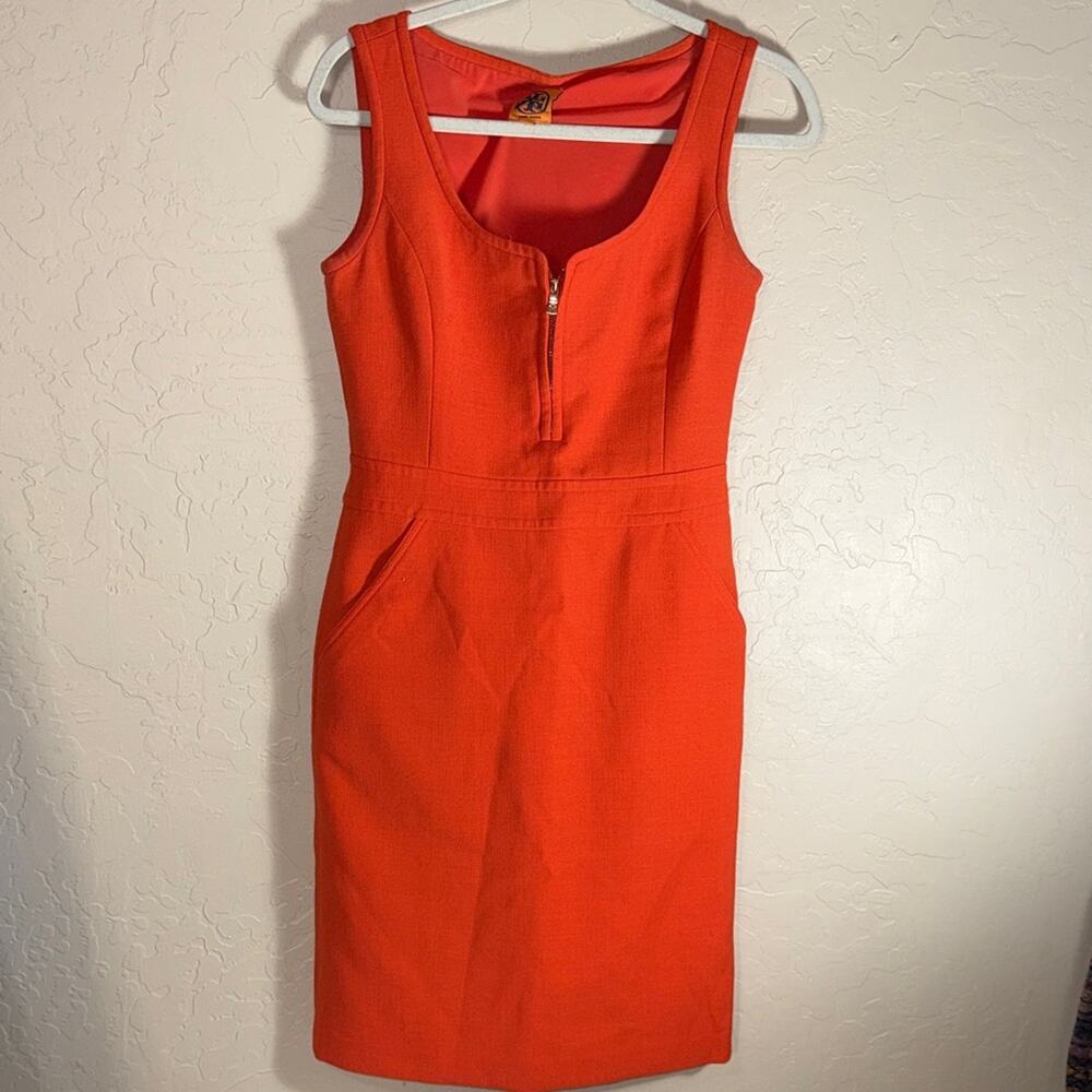 Tory Burch Zachary sleeveless pocket shift dress in poppy orange wool blend